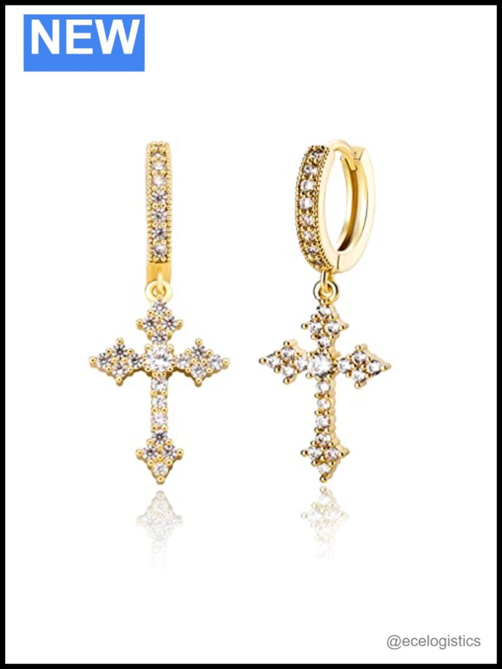 14K Gold Cross Moissanite Pendant Earrings Hip Hop Statement
